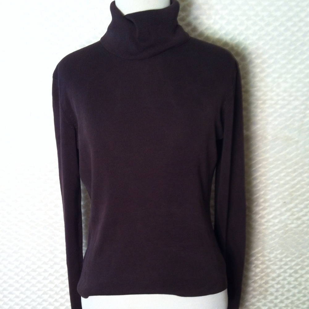 100% Silk Ann Taylor Dark Chocolate Turtleneck